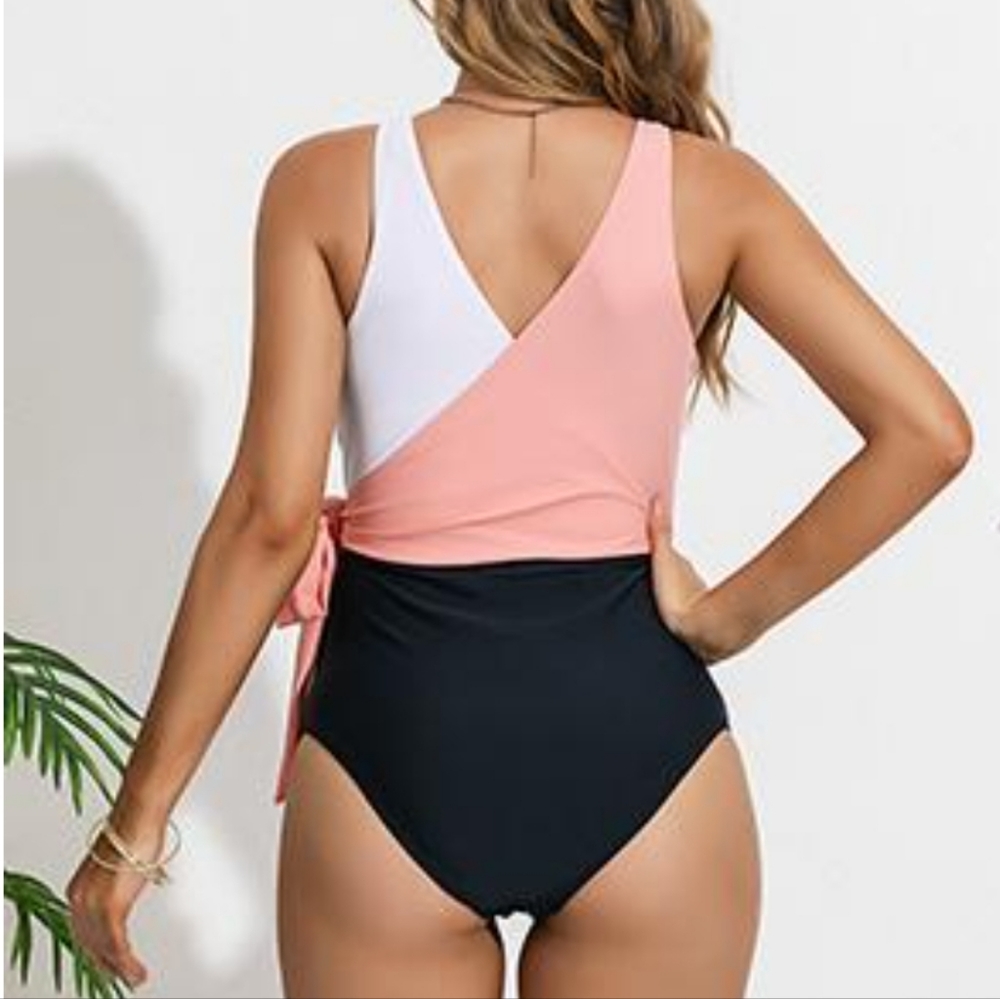 Felnart V Neck Color Block Wrap One Piece Swimsuit Size L - Picture 3 of 10